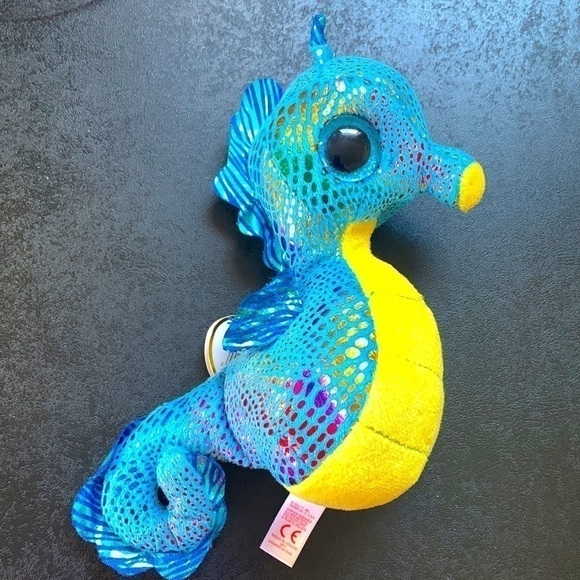 Ty Beanie Boos Blue Green and Yellow Sea Creature Neptune Plush Toy Fluffy - Picture 4 of 8